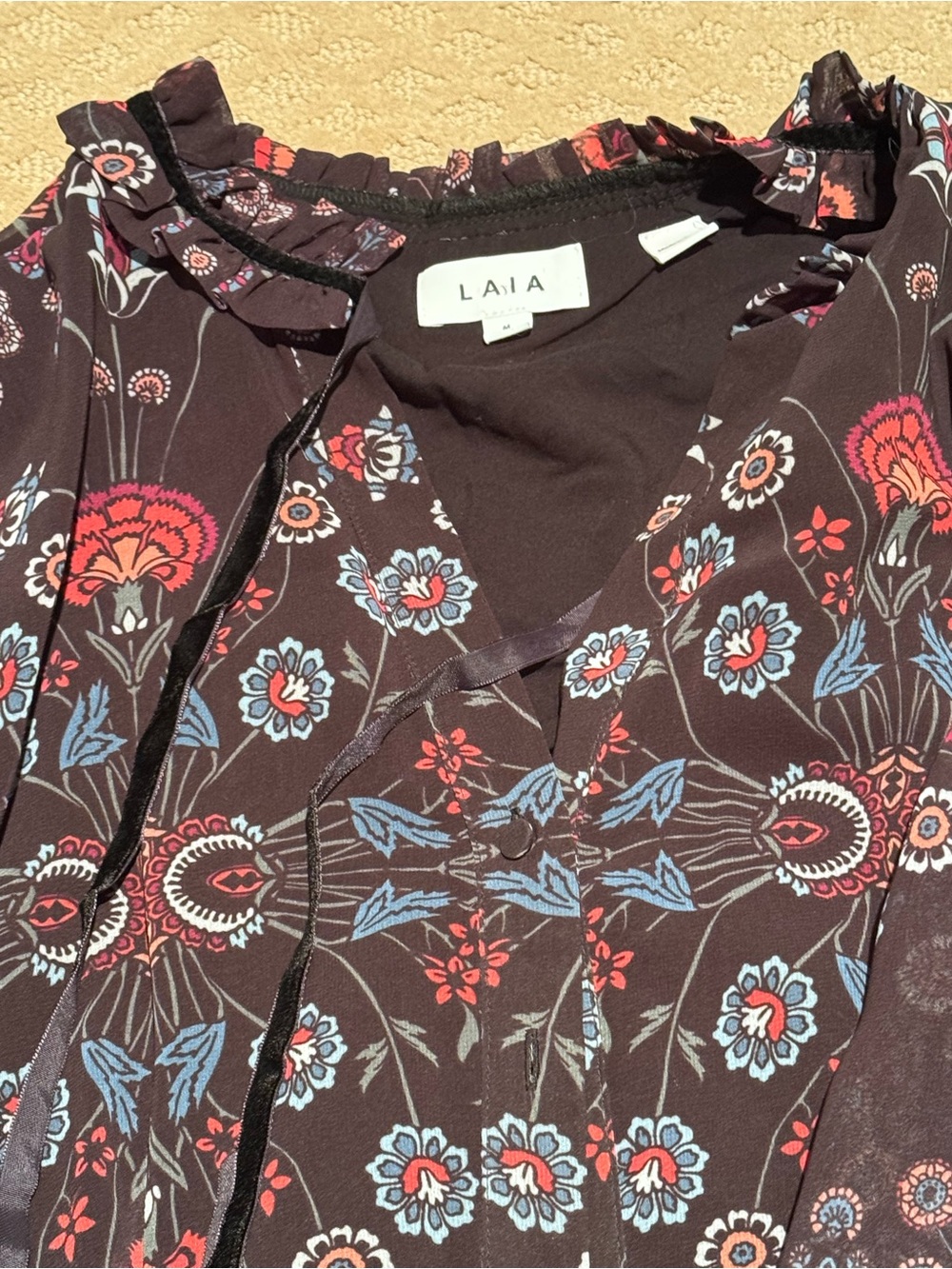 Bohemian Floral Maxi Dress in Black with Pink & Blue Accents - Picture 3 of 3
